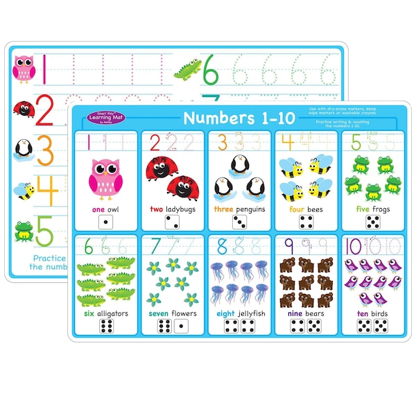 Ashley Productions Smart Poly Learning Mat, 12in. x 17in., Double-Sided, Numbers 1-10 95023 - main